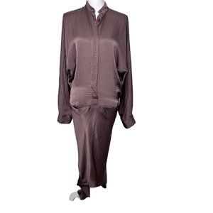 Haider Ackermann Button Down Shirt Midi Dress Brown Tan Size FR 34